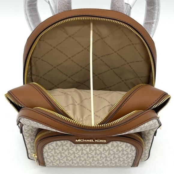 Michael Kors Jaycee Medium Zip Packet Backpack & Large Trifold Wallet Vanilla - Picture 9 of 13